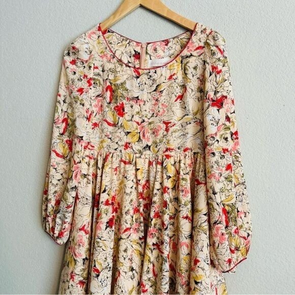 31 Sons de Mode Boho Floral Pleated Swing Flowy Round Neck Long Sleeves Size M - Picture 3 of 10